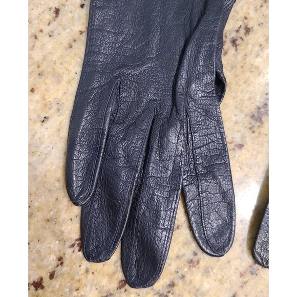 Vintage Size S Blue Leather 8" Gloves Nautical Look Fold over Wrist - Picture 2 of 13